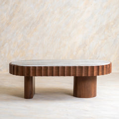 Tatvaacasa Wooden Modern Marble Top Coffee Table