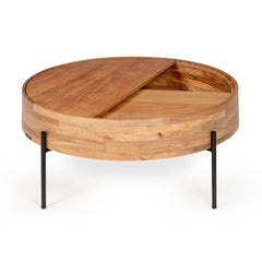 Wooden Natural Round Coffee Table with Metal Legs