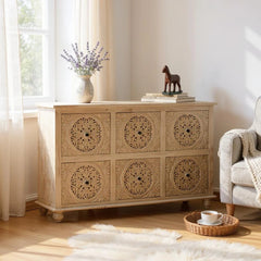 Rustic Hand Carved Solid Wood Cabinet