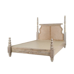 White Distressed Teak Wood Bed