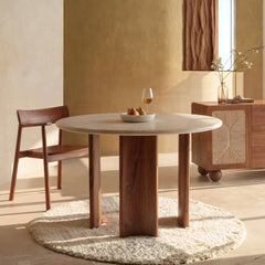 Tatvaacasa Modern Round Solid Wood Dining Table Set with Marble Top