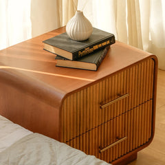 Tatvaacasa Solid Mango Wood Bedside Table with Fluted Drawers
