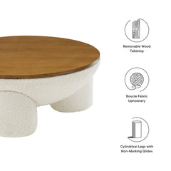 Tatvaacasa Round Upholstered Storage Coffee Table in Natural Ivory