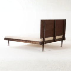 Modern Sheesham Wood Bed with Geometric Carved Headboard | American Walnut Finish Wooden Bed