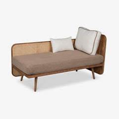 Modern Solid Wood Daybed with Cane Panel Back | Upholstered Lounge Bed