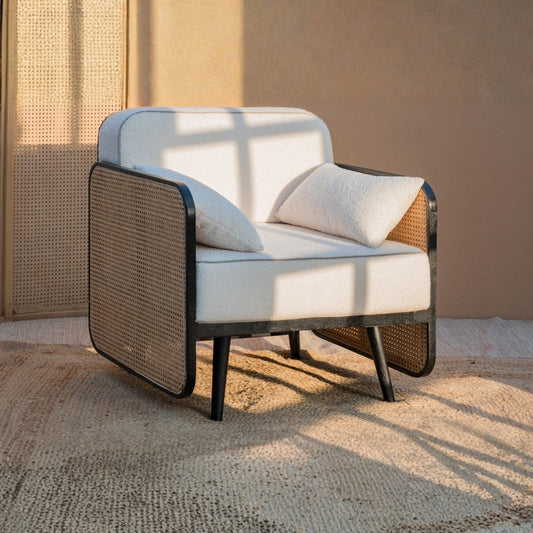 Modern Cane Arm Sofa Chair