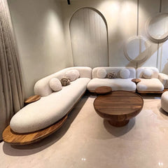 Mango Wooden Teak Finish wood Sectional sofa