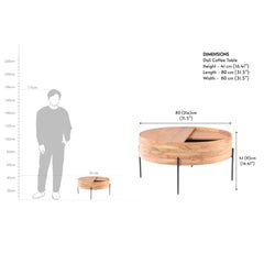 Wooden Natural Round Coffee Table with Metal Legs
