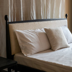 Solid Wood Bed with Upholstered Headboard | Modern Wooden Bed Frame for Bedroom