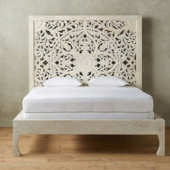 Hand Carved Bed Frame White