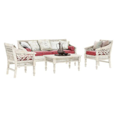 Solid Wood Hand Carved 4 Piece Living Sofa Set