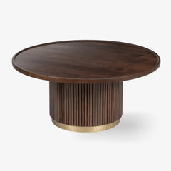 Tatvaacasa Gold Wooden Round Coffee Table