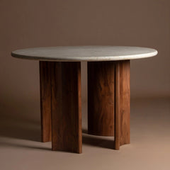 Tatvaacasa Modern Round Solid Wood Dining Table Set with Marble Top