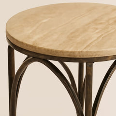 Iron Side Table with Travertine Top
