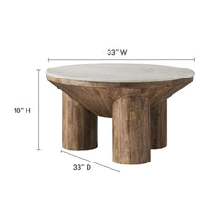 Tatvaacasa 33" Round Wood Coffee Table With Marble Top in Walnut
