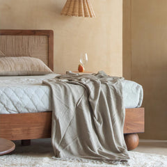 Tatvaacasa Queen Size Wooden Bed with Woven Cane Back