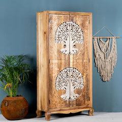 Hand Carved Mango Wood Wardrobe Tree Of Life