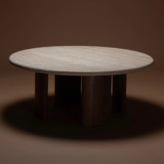 Round Wooden Marble Top Coffee Table