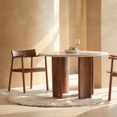 Tatvaacasa Modern Round Solid Wood Dining Table Set with Marble Top