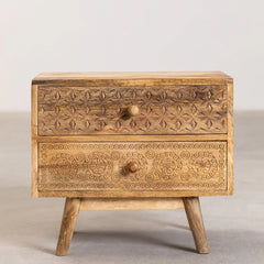 Mango Wood Carved Bed Side Table