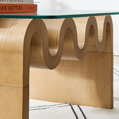 Tatvaacasa Glass Top Coffee Table in Natural