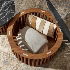 Round Marble Top Nesting Coffee Table Set in Walnut Black