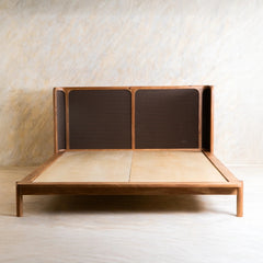 Tatvaacasa Solid Wood Bed with Headboard Panel & Matching Bedside Table
