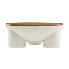 Tatvaacasa Round Upholstered Storage Coffee Table in Natural Ivory