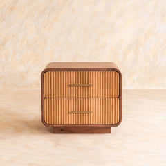 Tatvaacasa Solid Mango Wood Bedside Table with Fluted Drawers