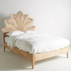 Carved Wooden Bed | Handcrafted Frond Bed