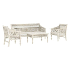 Solid Wood Hand Carved 4 Piece Living Sofa Set