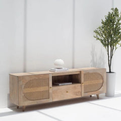 Natural Rattan Wood Media Unit (Solid Wood )