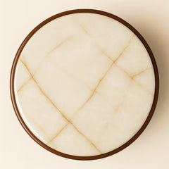 Round Walnut Finish Marble Top Coffee Table