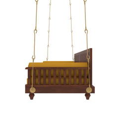 Wooden Swing with Slatted Backrest and Plush Yellow Cushion