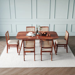 6-Seater Solid Wood Dining Table Set with Chair