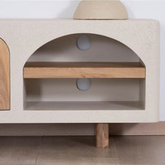 Tatvaacasa Contemporary Wooden TV Unit with Curved Design & Storage