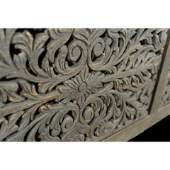 Hand Carved Wooden Bed – White & Dark Brown