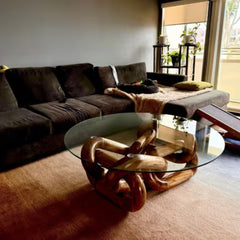Tatvaacasa Glass Coffee Table – Handcrafted Organic Modern Centerpiece