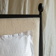 Solid Wood Bed with Upholstered Headboard | Modern Wooden Bed Frame for Bedroom