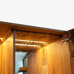 Tatvaacasa Geometric Pattern Wooden Bar Cabinet with Metal Stand – Natural Finish