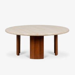 Round Wooden Marble Top Coffee Table