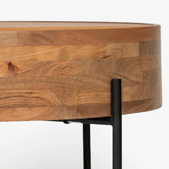 Wooden Natural Round Coffee Table with Metal Legs