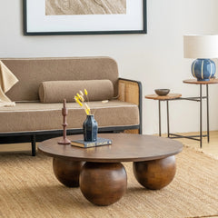 Wooden Round Modern Coffee Table for Living Room