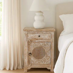 Hand Carved Night stands White Washed