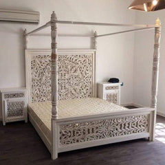 Handcrafted Indian Mango Wood Canopy Bed
