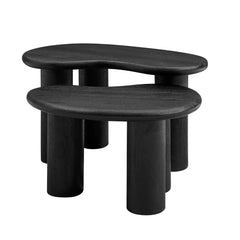 Mango Wood Nesting Coffee Table Set in Black