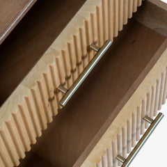 Tatvaacasa Solid Mango Wood Bedside Table with Fluted Drawers