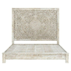 Sunflower Solid Mango Wooden Bed | Hand-Carved