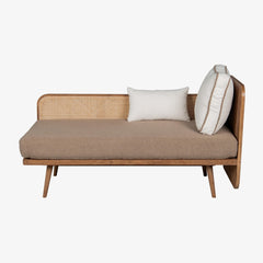 Modern Solid Wood Daybed with Cane Panel Back | Upholstered Lounge Bed