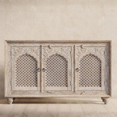 Wooden Storage Cabinet with Vintage Carving